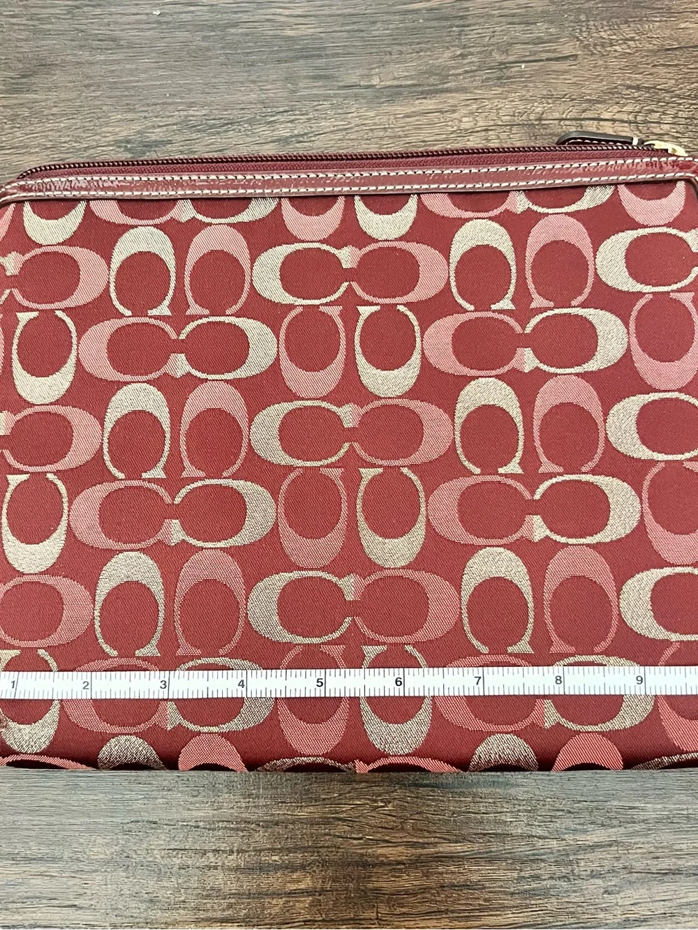 Coach Red and Light Pink Signature Jacquard Wristlet Pouch
